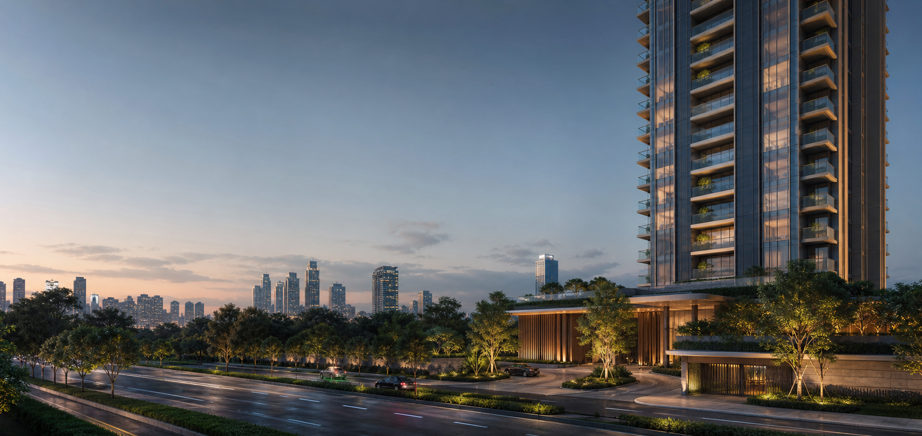 Original visualization of a premium residential tower in a Makati-inspired city setting